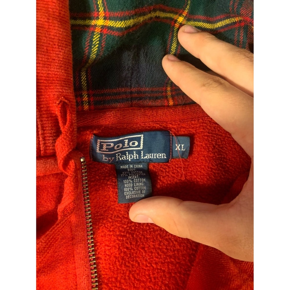 Polo Ralph Lauren Big Pony Hoodie Plaid Hood Red Men Size XL - Picture 6 of 10